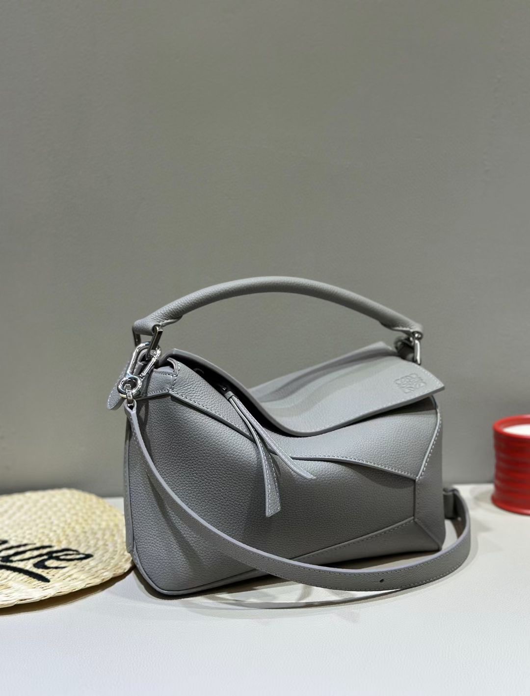 Loewe Small Puzzle Bag in Soft Grained Calfskin Pearl Grey